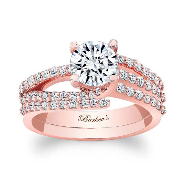 Rose Gold 1 Carat Round Cut Diamond Bridal Set