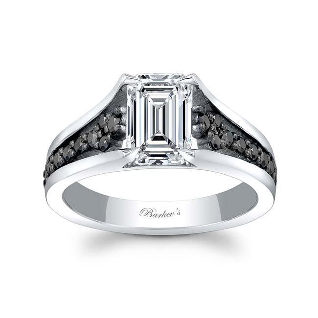 Cathedral Emerald Cut Black Diamond Accent Ring