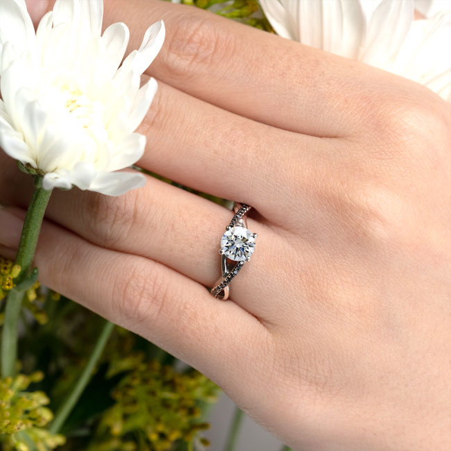 Simple Moissanite Black Diamond Accent Ring Image 3