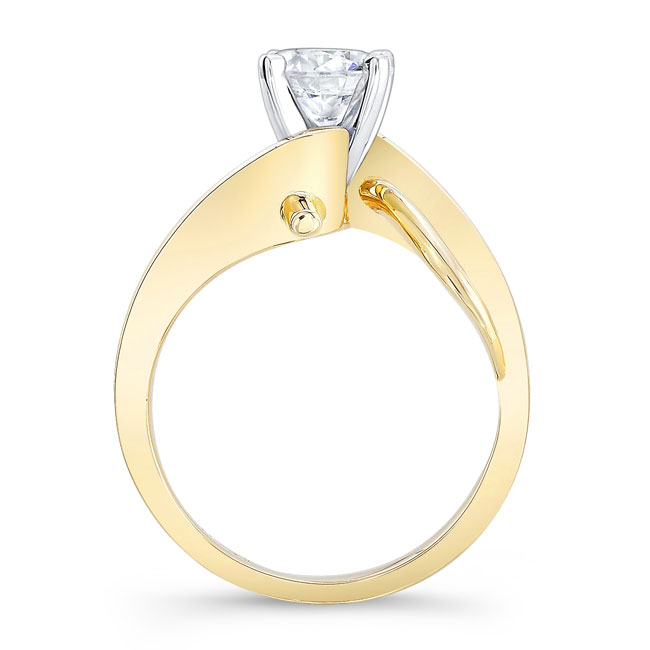 Yellow Gold Wire Accent Moissanite Solitaire Ring Image 2