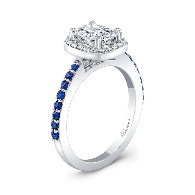 1 Carat Cushion Moissanite Halo Engagement Ring With Blue Sapphires Image 2