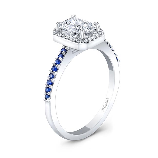 1 Carat Radiant Moissanite Halo Engagement Ring With Blue Sapphires Image 2