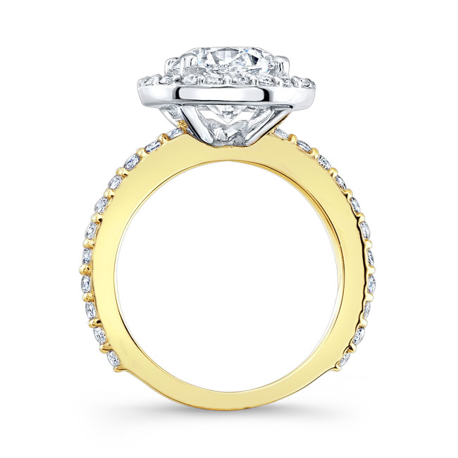 White Yellow Gold 2 Carat Moissanite Halo Engagement Ring Image 2