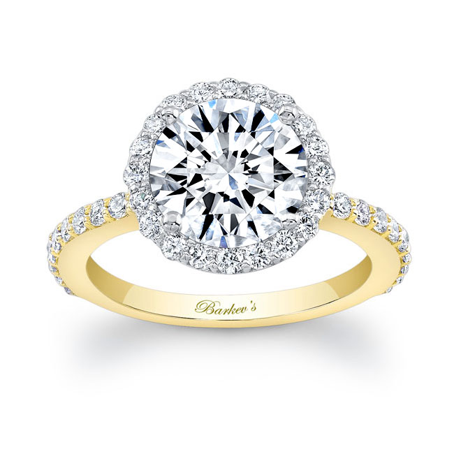 White Yellow Gold 2 Carat Moissanite Halo Engagement Ring