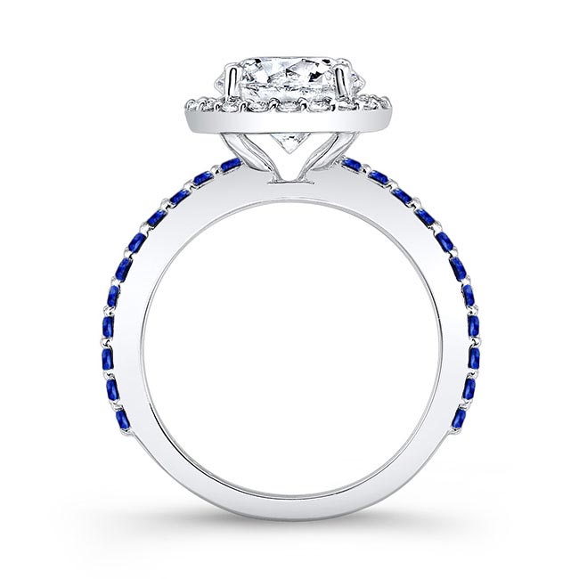 2 Carat Halo Blue Sapphire Accent Engagement Ring Image 2