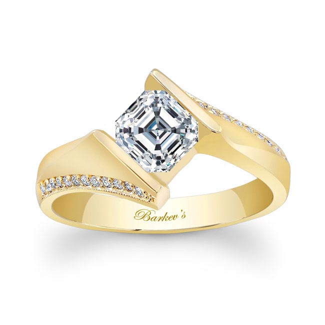 Yellow Gold Asscher Cut Square Diamond Ring