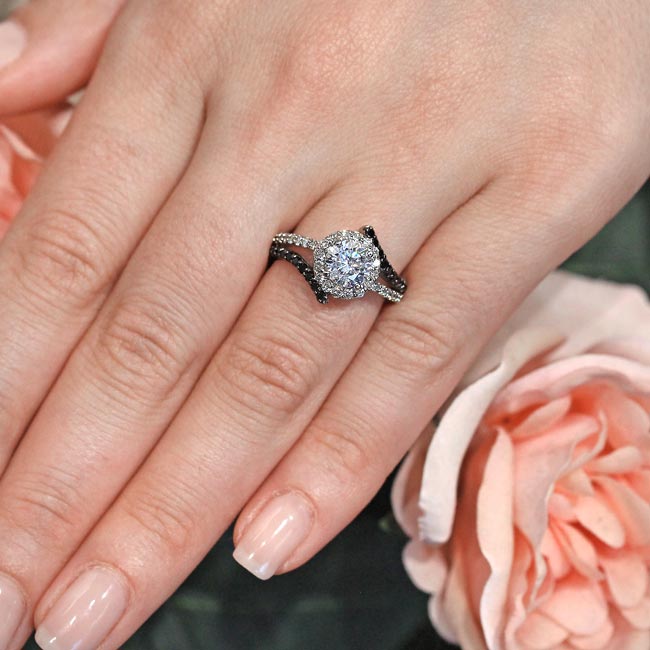 Contemporary Black Diamond Accent Engagement Ring Image 4