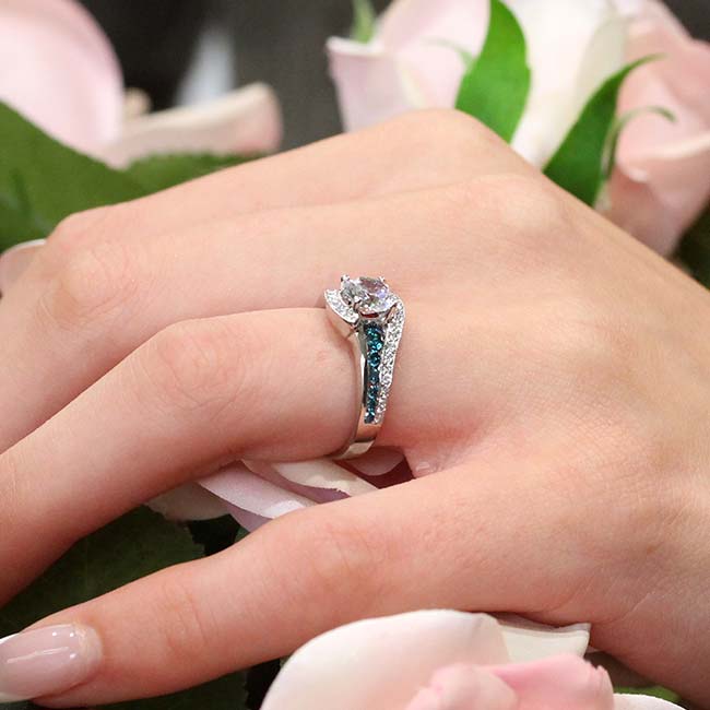 Unique Blue Diamond Accent Engagement Ring Image 6