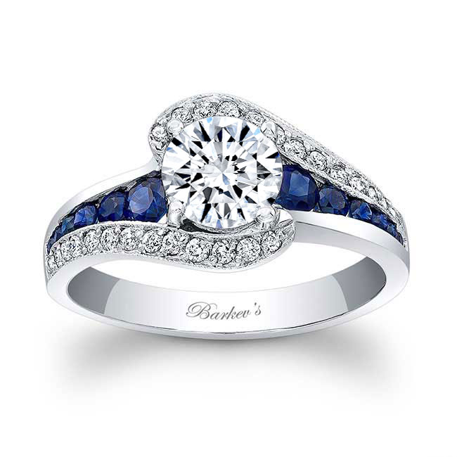 Unique Moissanite Engagement Ring With Blue Sapphire Accents