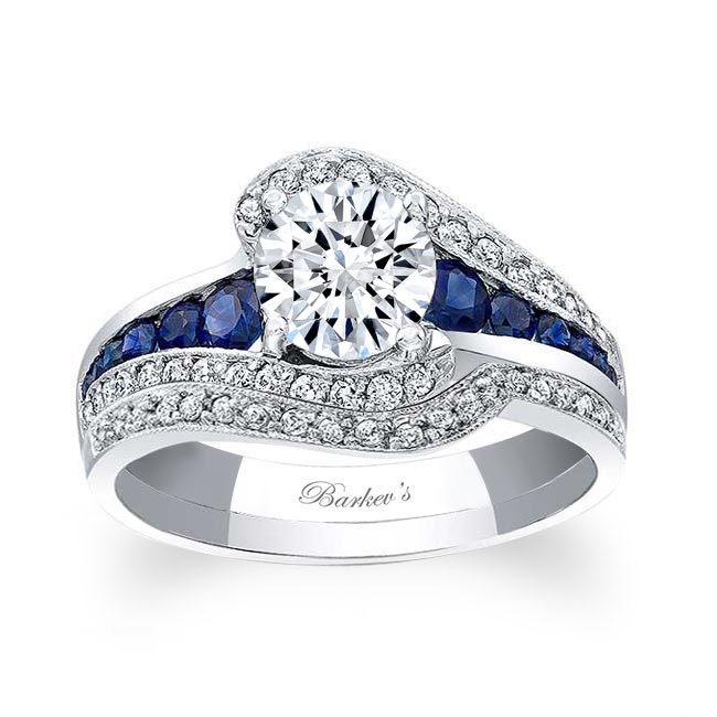 Unique Blue Sapphire Accent Bridal Set