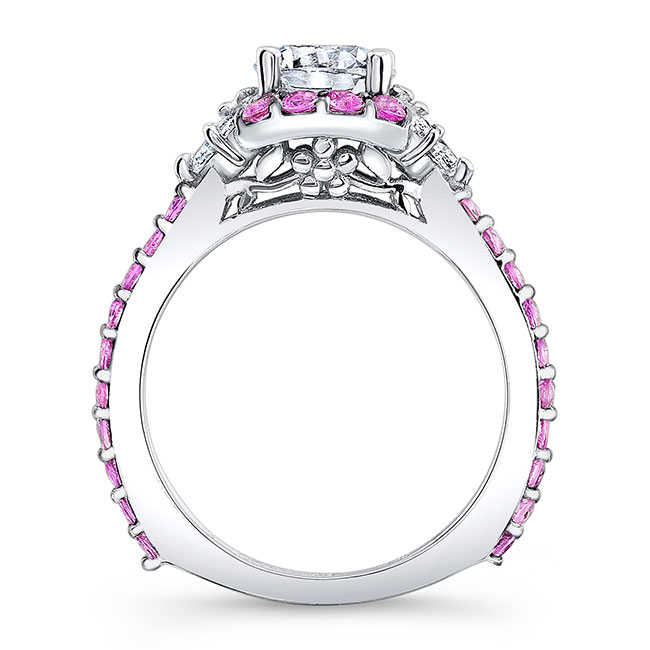 Marquise Halo Pink Sapphire Accent Ring Image 2