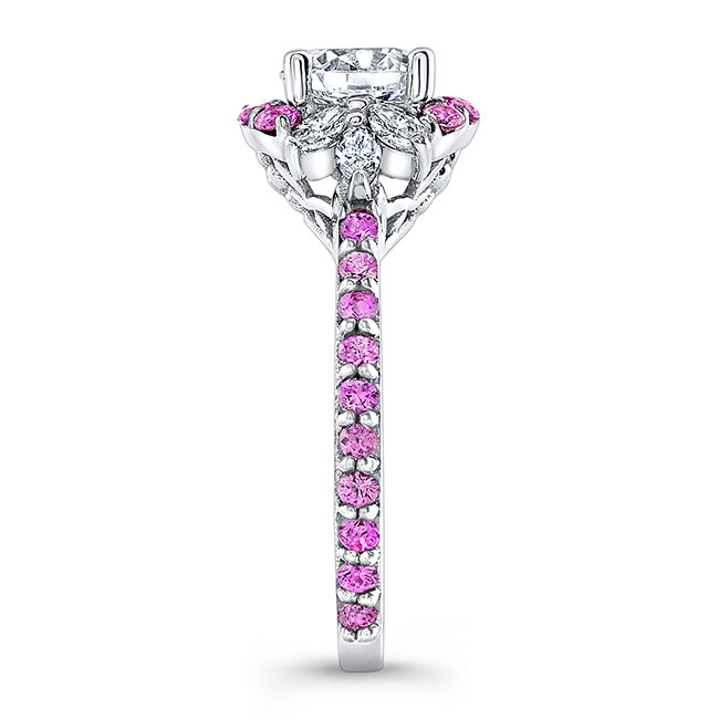 Marquise Halo Pink Sapphire Accent Ring Image 3