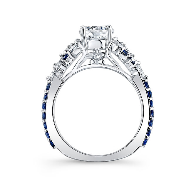 White Gold Vintage Marquise Blue Sapphire Accent Moissanite Engagement Ring Image 2