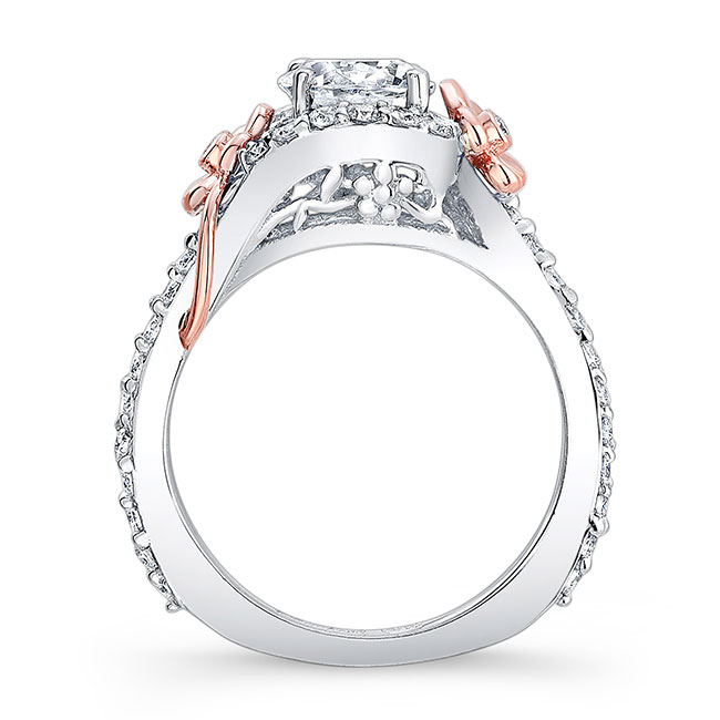 White Rose Gold Flower Engagement Ring Image 2