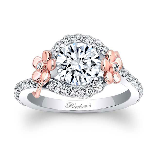 White Rose Gold Flower Engagement Ring