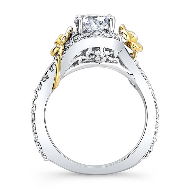 White Yellow Gold Flower Engagement Ring Image 2