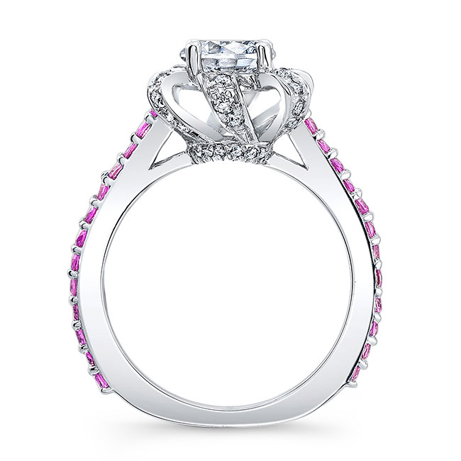 White Gold Ribbon Pink Sapphire Accent Ring Image 2