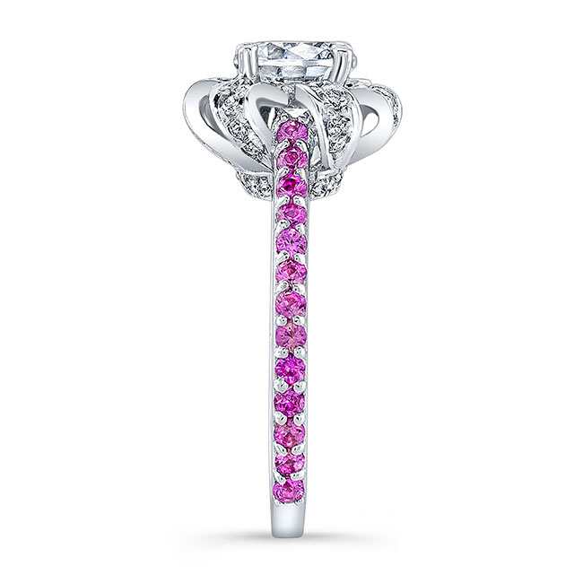 White Gold Ribbon Pink Sapphire Accent Ring Image 3