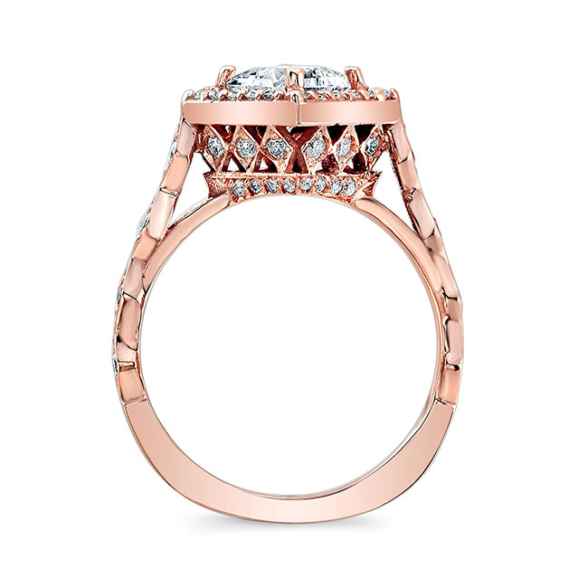 Rose Gold Vintage Princess Cut Moissanite Halo Ring Image 2