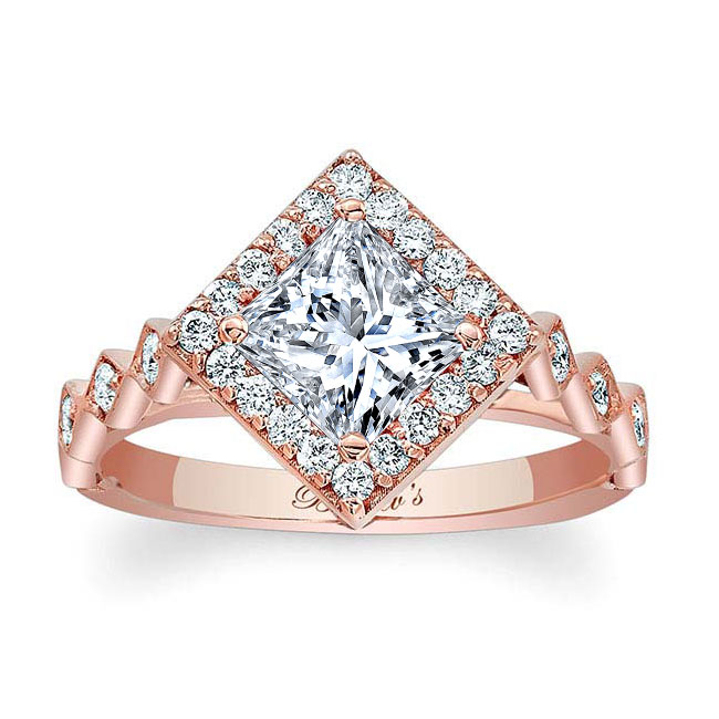 Rose Gold Vintage Princess Cut Moissanite Halo Ring