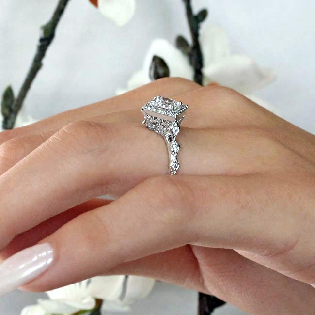 Vintage Princess Cut Moissanite Halo Ring Image 4