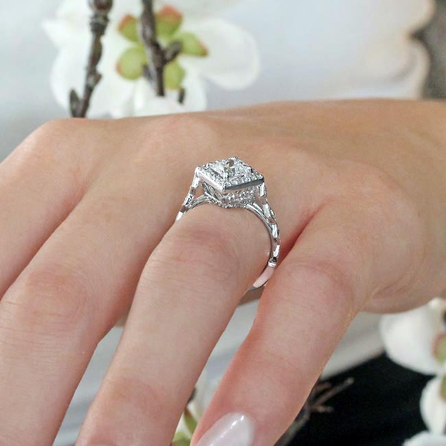 Vintage Princess Cut Moissanite Halo Ring Image 5