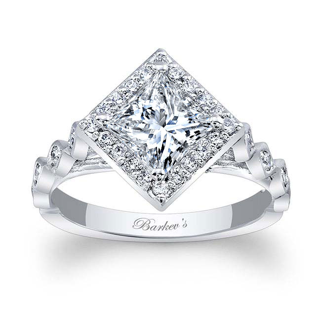 Vintage Princess Cut Moissanite Halo Ring