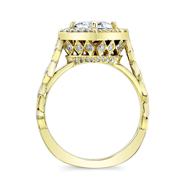 Yellow Gold Vintage Princess Cut Moissanite Halo Ring Image 2