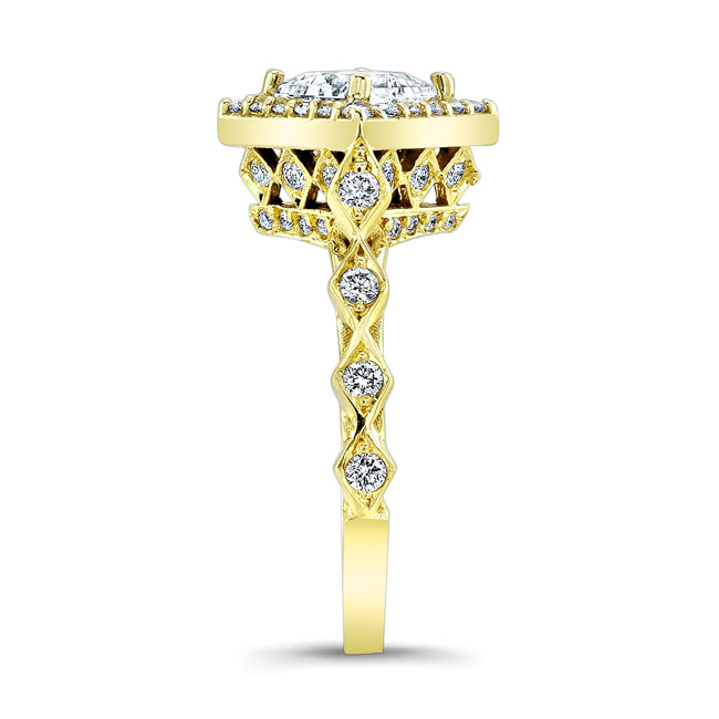 Yellow Gold Vintage Princess Cut Moissanite Halo Ring Image 3