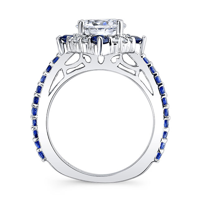 2 Carat Lab Diamond Halo Bridal Set With Blue Sapphires And 2 Bands Image 2