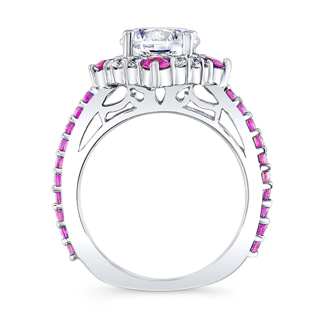 2 Carat Halo Pink Sapphire And Diamond Set With 2 Bands Image 2