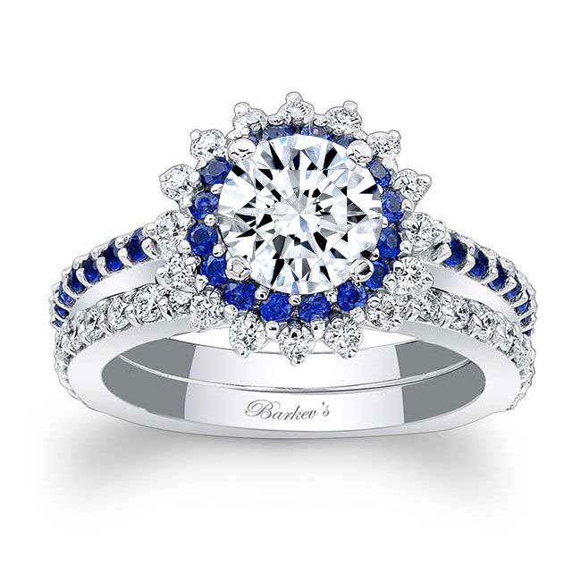 Blue Sapphire Accent Sunflower Bridal Set