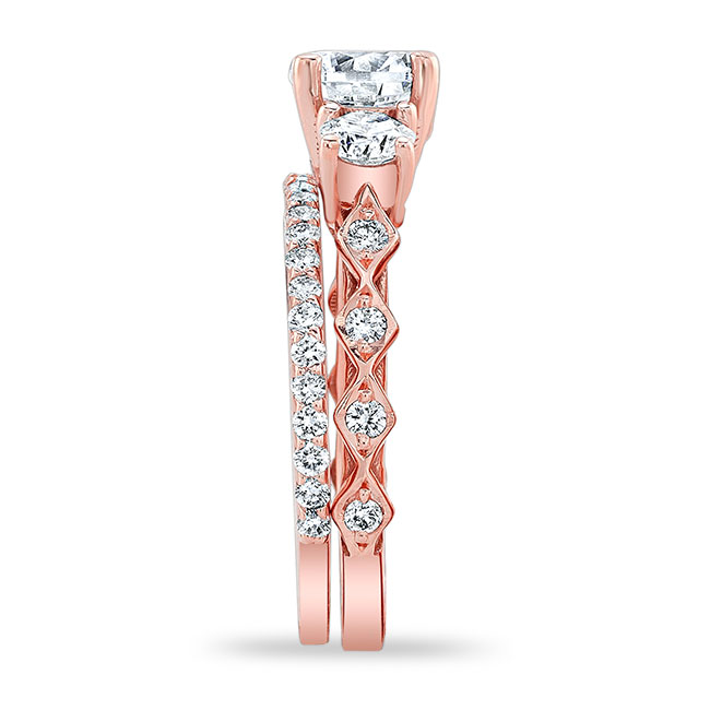 Rose Gold Vintage 3 Stone Diamond Ring Set Image 3