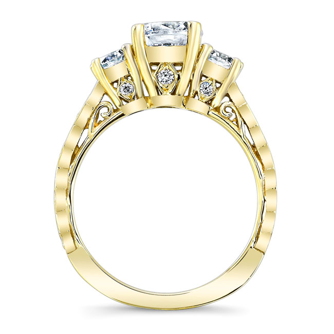 Yellow Gold Vintage 3 Stone Diamond Ring Set Image 2