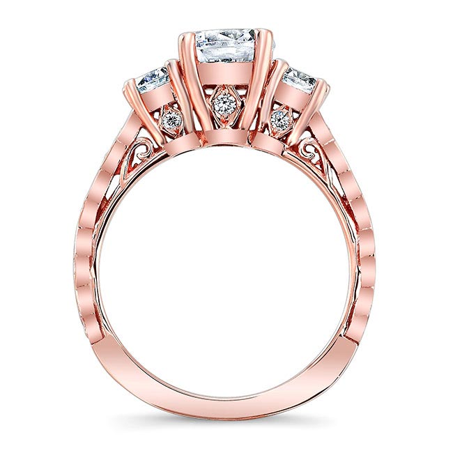 Rose Gold Vintage 3 Stone Diamond Ring Set With 2 Bands Image 2