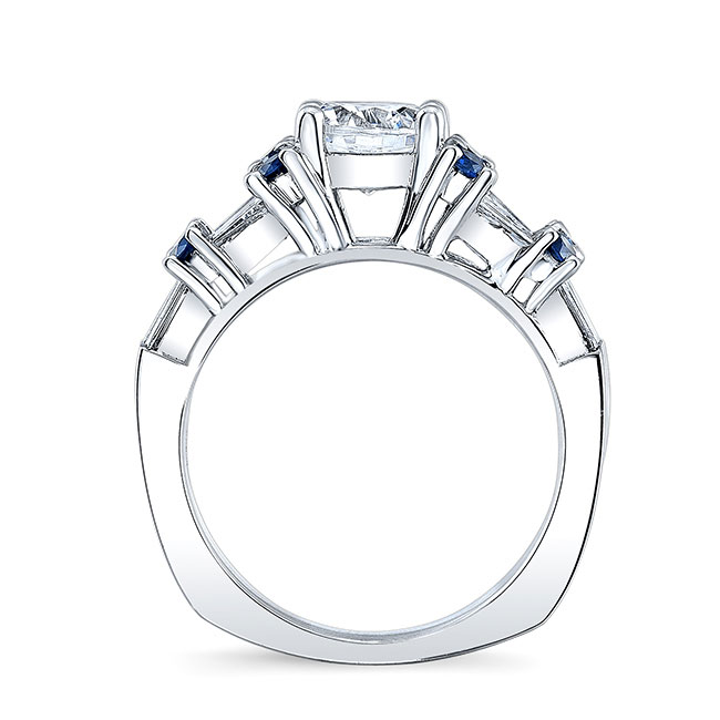 Baguette And Round Diamond Blue Sapphire Accent Ring Image 2