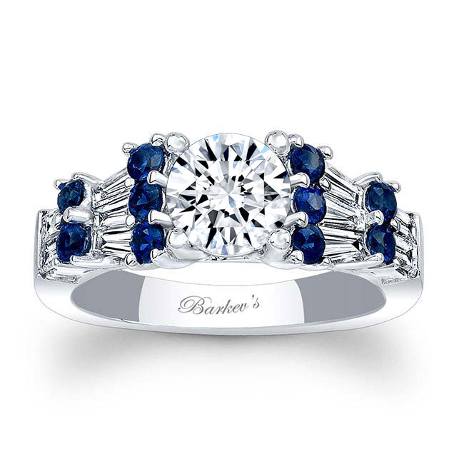 Baguette And Round Diamond Blue Sapphire Accent Ring