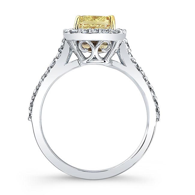 Radiant Cut Yellow Diamond Halo Ring Image 2