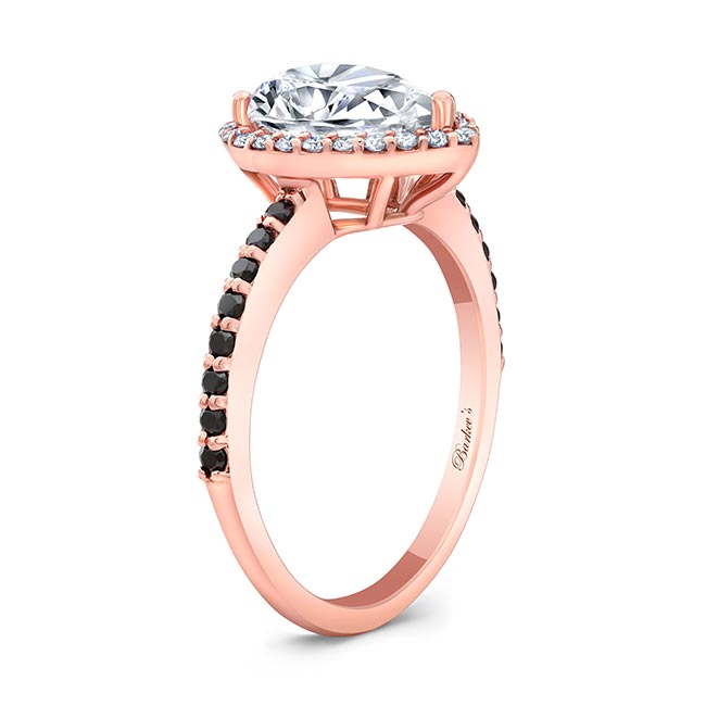 Rose Gold Pear Shaped Moissanite Black Diamond Accent Ring Image 2