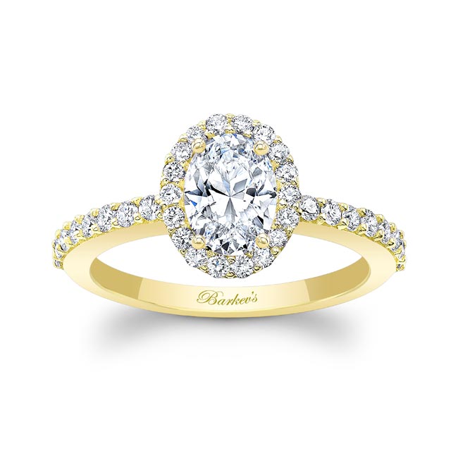 Yellow Gold Oval Moissanite Halo Engagement Ring