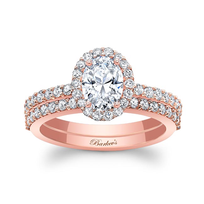 Rose Gold Oval Moissanite Halo Wedding Set