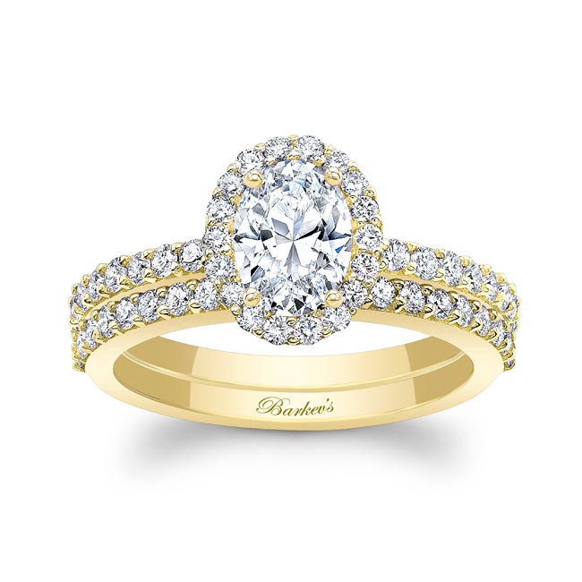 Yellow Gold Oval Moissanite Halo Wedding Set