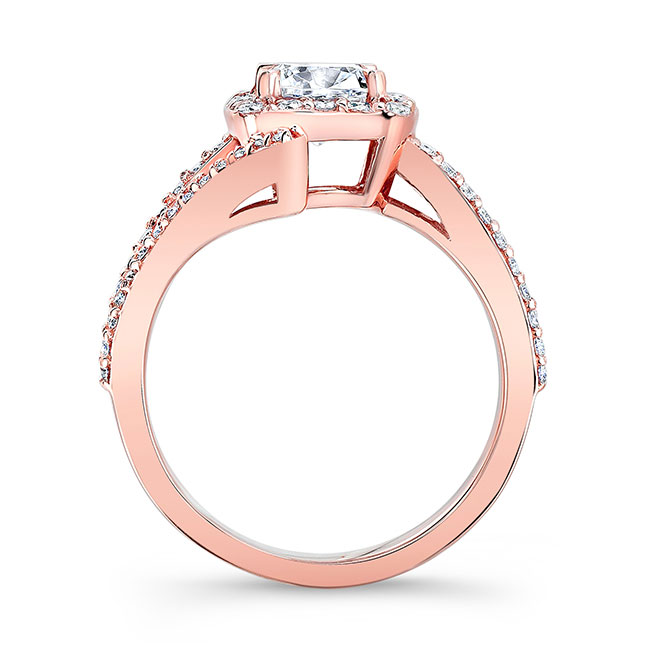 Rose Gold Split Shank Cushion Cut Halo Ring Image 2