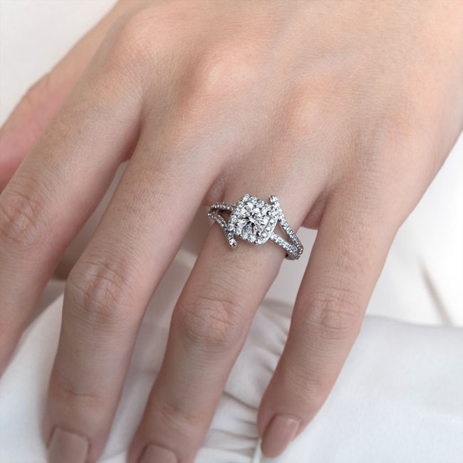 Split Shank Cushion Cut Halo Ring Image 3