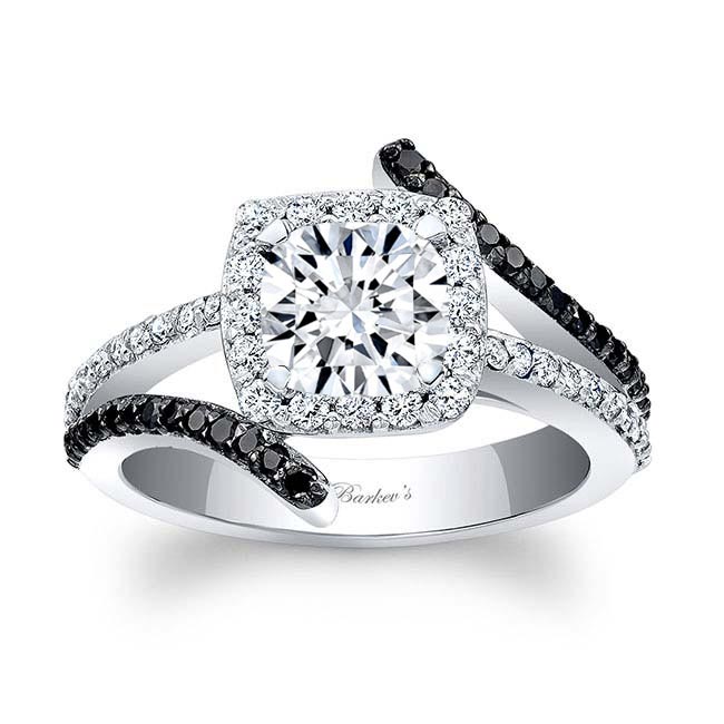 Split Shank Cushion Cut Black Diamond Accent Halo Ring