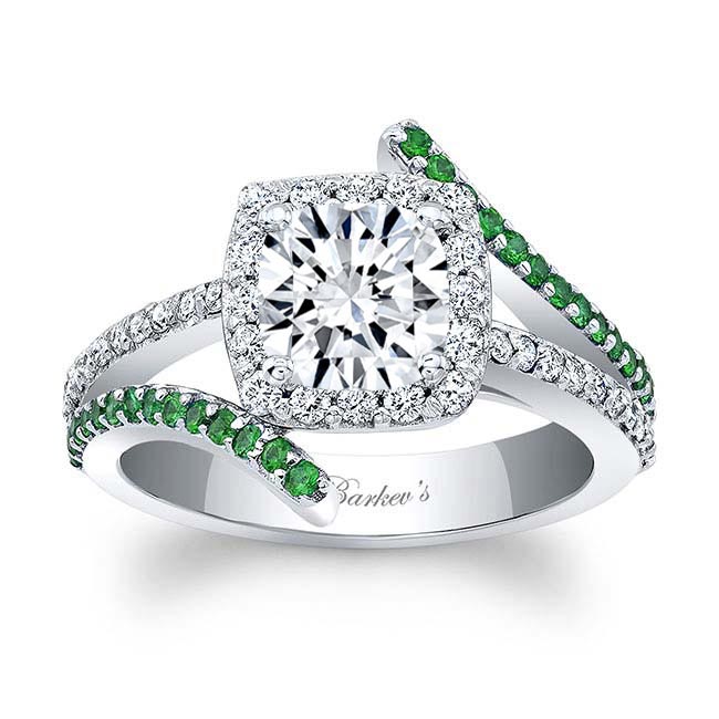 Split Shank Cushion Cut Tsavorite Accent Halo Ring