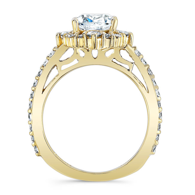 Yellow Gold Halo Cushion Cut Moissanite Ring Image 2