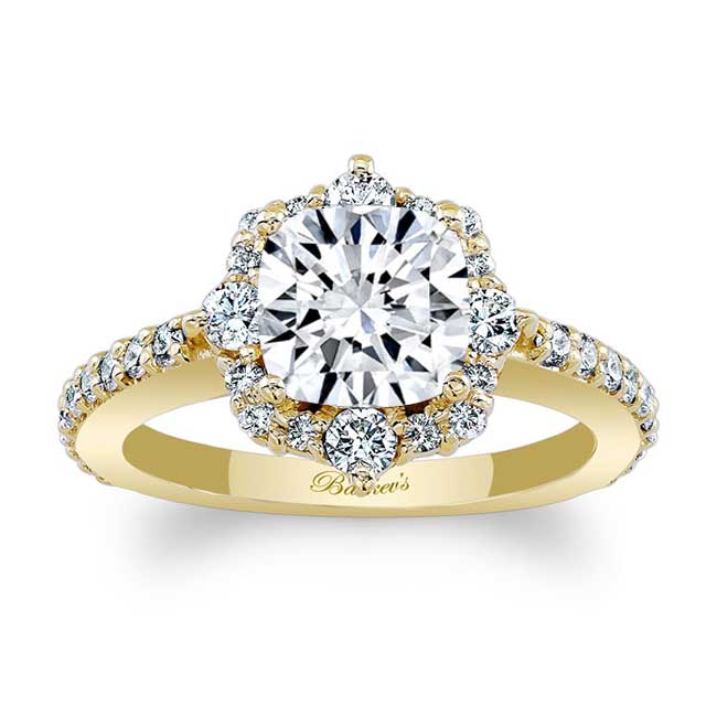 Yellow Gold Halo Cushion Cut Moissanite Ring