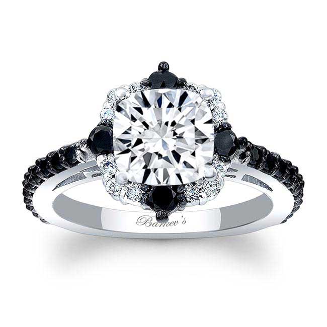 Halo Cushion Cut Black Diamond Accent Ring