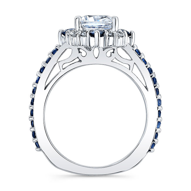 Halo Cushion Cut Blue Sapphire Accent Ring Image 2